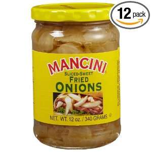 Mancini Sliced, Sweet Fried Onions, 12 Ounce Glass Jars (Pack of 12)