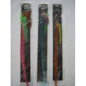 Feather Hair Extension Clip Ins 3 Set Different Color (Yellow/Purple 