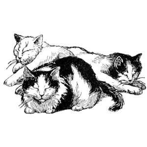   Round Badge Style Keyring Line Drawing Sleeping Cats