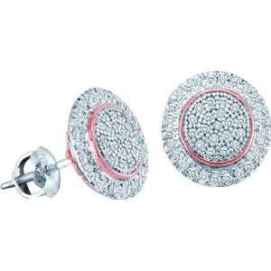   Diamond Earrings With Concentric Circles And Rose Colored Accent Frame
