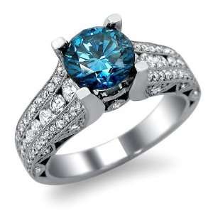  2.44ct Blue Fancy Round Diamond Engagement Ring 18k White 