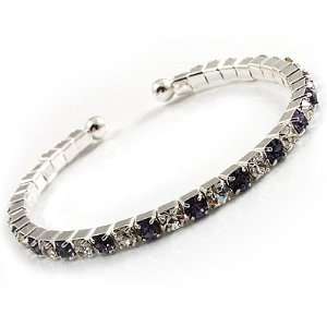  Clear&Violet Blue Crystal Thin Flex Bangle Bracelet 