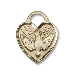  14kt Gold Confirmation Heart Medal Holy Spirit Dove 