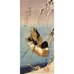   Hiroshige A swimming wild duck under snowcovered reed