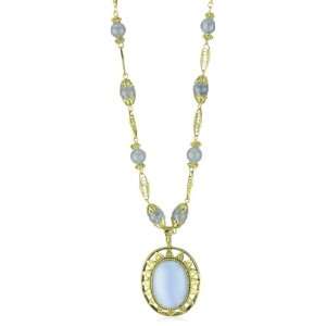    1928 Jewelry Simulated Blue Agate & Brass Pendant Necklace Jewelry