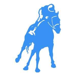  Horse and Jockey small 3 Tall LIGHT BLUE vinyl window 