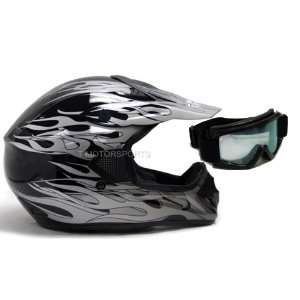  TMS Black Flame Motocross Helmet MX ATV with Goggles 