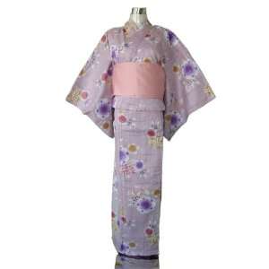  Kimono Yukata Purple with Red, Yellow & Purple Japanese 