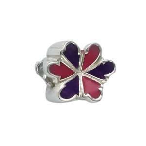   Pink Violet Flower Bead in Sterling Silver with Enamel. Weight  4.31g