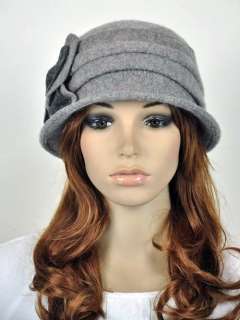   100% Wool Elegant Lady Womens Dress Hat Beanie Cap 4 Leaf Flower Grey