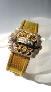 Antique 1890s Victorian Gold Filled Mesh Slide Bracelet with Seed 