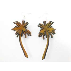  Tangerine 3D Palm Tree Wooden Earrings GTJ Jewelry