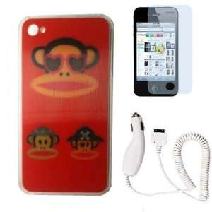  Red 3D Monkey Designer Case+Screen Protector+Car Charge 