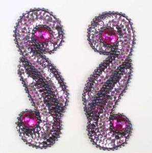 SEQUIN BEADED JEWELED SCROLL MIRRORED APPLIQUES 0054  