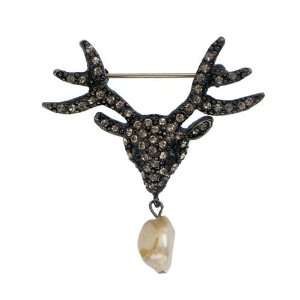  Deer Pin with Pave Crystals and Pearl Drop Jewelry