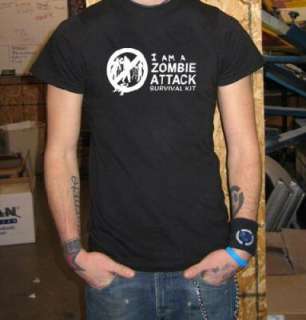 am a ZOMBIE ATTACK SURVIVAL KIT dead funny SHIRT YL  