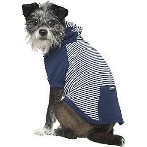   Pup Crew Navy and White Striped Dog Hoodie, Large 