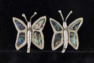 Sterling Mexican Butterfly Earrings Pin Pendant Abalone  