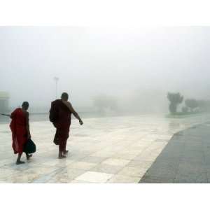 Buddhist Monks Walk Along a Road to Kyeik Hti Yoe Pagoda 