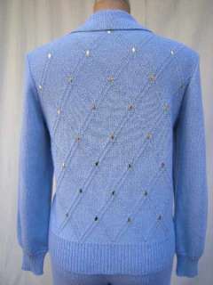 Vintage TOULA Santana Novelty Knit Wool Rayon Blend Blue Pant Suit Sz 
