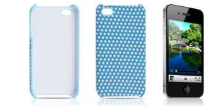 Nonslip Wht Dots Plastic Back Blue Case for iPhone 4 4G  