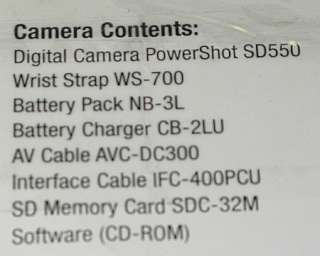 Canon PowerShot SD550 Digital ELPH 7.1 MP Camera Print  