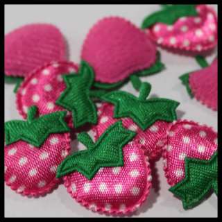 100pcs Padded Appliques STRAWBERRY Dots #0527   Pink