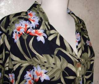 CARIBBEAN JOE WOMAN SZ 2X Black & Green Tropical Hawaiian Shirt Blouse 