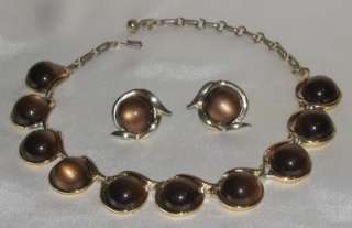 Vintage CORO Brown MoonGlow Thermoset Necklace Earring Set  