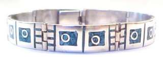 Inlaid Turquoise Sterling Silver Link Bracelet; Mexico ~ 7 1/2