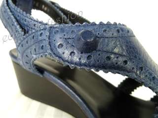 BALENCIAGA Arena Blue Leather Low Wedge Sandals Shoes 38.5 NEW  