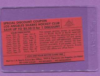 1972 73 Los Angeles Sharks WHA Hockey Special Discount Coupon Ticket 