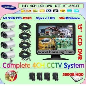  4ch lcd dvr cctv system kit with 500gb hdd ht 6604t 
