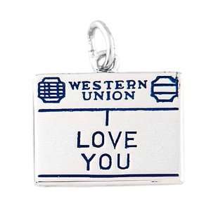  Silver One Sided Western Union I Love You Charm Jewelry