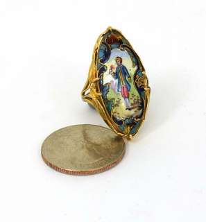 ANTIQUE FRENCH 18K GOLD HAND PAINTED CAMEO LADIES RING  