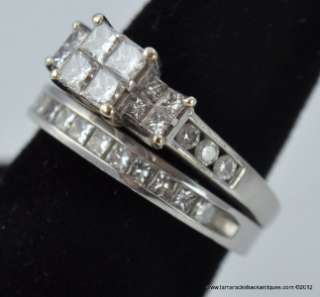 Zales 1.5 ct Diamond Engagement Ring & Channel Wedding Band 14K White 