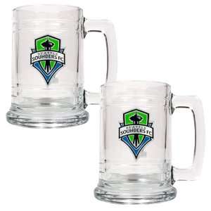Seattle Sounders FC MLS 2Pc 15Oz Glass Tankard Set   Primary Team Logo