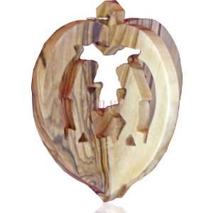  Nativity Inside Heart Olive Wood Ornament 