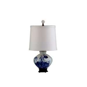   Floral Vase Lamp With White Linen Shade. A38 59L