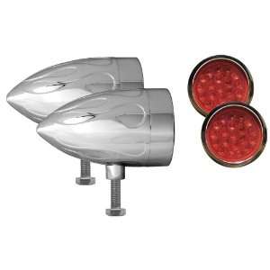 Adjure NS24018 R3 Beacon 2 Red Lens 3 Wire Flush Mount Flamed Chrome 