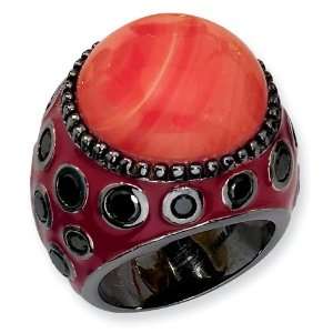  Ster Silver Rhodium Plated CZ & Coral Fashion Ring Sz 8 