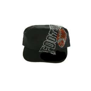  Black Cadet Style Rhinestone Studded Football Hat 