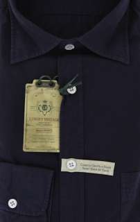 New $375 Borrelli Navy Blue Shirt S/S  