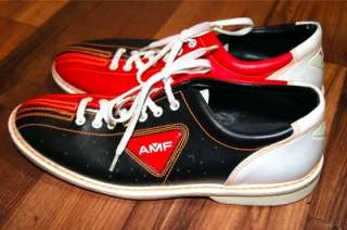 Qubica AMF Leather Red Black White Bowling Shoes Flats 10.5 12 Tie 