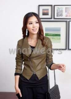 Hot Womens Zip Up Design Leather Jacket/Coat Black W52  