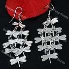 Pair Silver Tone Alloy Multi Piece Dragonfly Dangle Hook Chandelier 