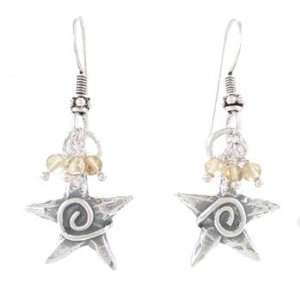 Double Sided Star and Citrine Gemstone Bead Dangle Earrings with 