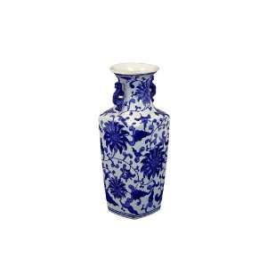  UTC 70680 White Ceramic Vase with Blue Flower Finish