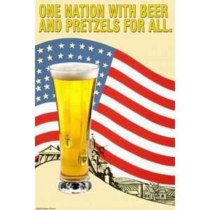 One Nation with Beer & Pretzels for All   12x18 Framed Print in Gold 