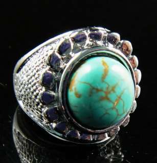 Turquoise Carved Gemstone Unique Fancy Ring Size 8 kc1694  